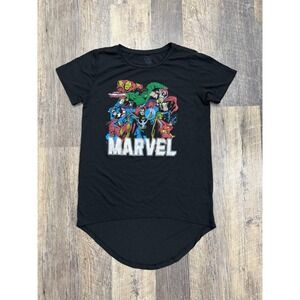 Marvel Comics Graphic T-Shirt Womens Medium Black Avengers High Low Hem Tee